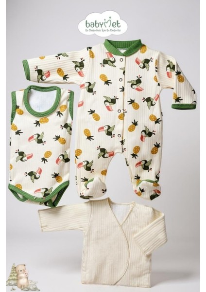 %100 Pamuk 10'lu Organik Yenidoğan Hastane Çıkışı Seti – Papağan Desenli – Doğal&Yumuşak fiyatları