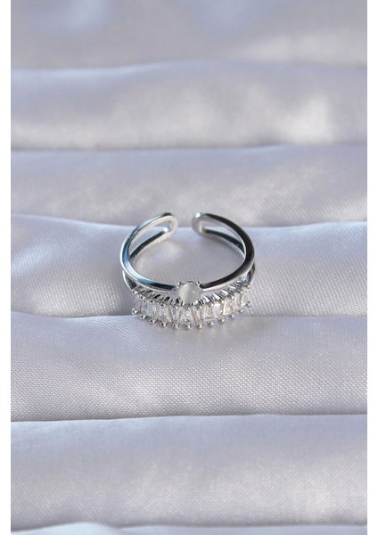 Bfs Pirinç Gümüş Renk Zirkon Taşlı Baget Su Yolu Model Ayarlanabilir Yüzük fiyatları