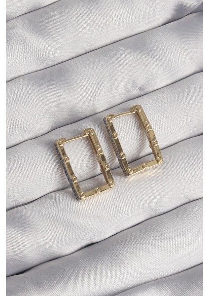 Bfs Pirinç Gold Renk Zirkon Taşlı Dikdörtgen Model Seranay Küpe