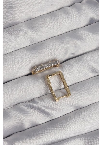 Bfs Pirinç Gold Renk Zirkon Taşlı Dikdörtgen Model Seranay Küpe fiyatları