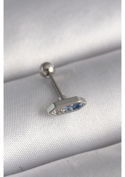Bfs 316L Çelik Gümüş Renk Mavi Zirkon Taşlı Tragus Piercing