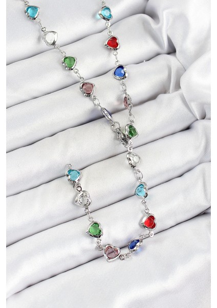 Bfs Pirinç Gümüş Renk Karışık Renk Zirkon Taşlı Kalpli Y Kadın Kolye fiyatları