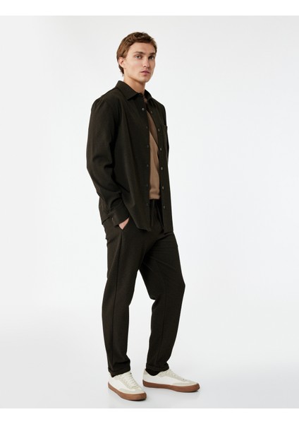 Viskon Karışımlı Cep Detaylı Dokulu Beli Bağcıklı Pantolon