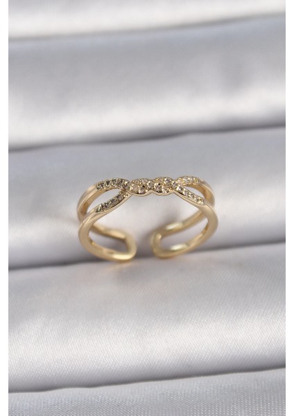 Bfs Pirinç Gold Renk Ayarlanabilir Zirkon Taşlı Sarmal Model Kadın Yüzük