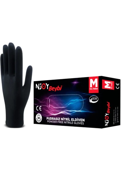 Beybi Njoy Siyah Pudrasız Nitril Eldiven Medium 100’LÜ Kutu x 10 Adet | Tek Kullanımlık & Dayanıklı fiyatları