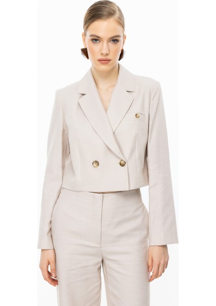 Kadın Düğmeli Crop Ceket 4076 Bej fiyatları
