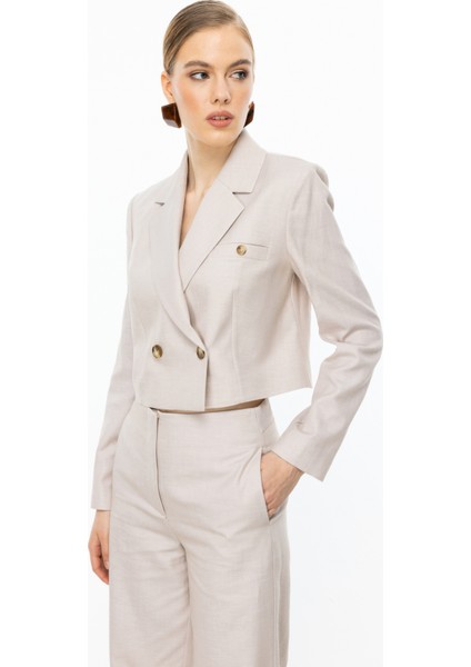 Kadın Düğmeli Crop Ceket 4076 Bej modelleri