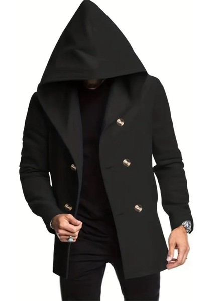 Corry Çelik Interlok Kumaş Kruvaze Düğmeli Kapüşonlu Erkek Panço Hırka fiyatları