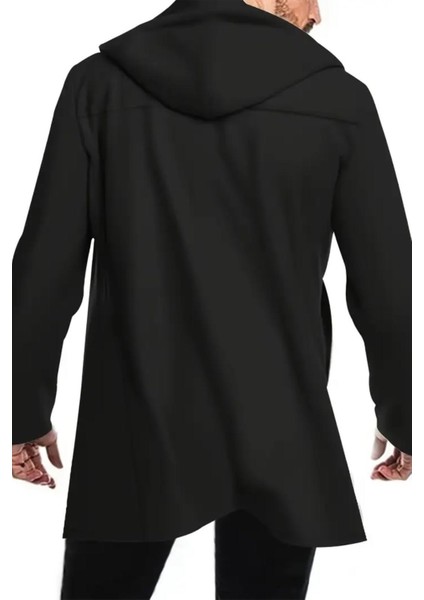 Corry Çelik Interlok Kumaş Kruvaze Düğmeli Kapüşonlu Erkek Panço Hırka modelleri