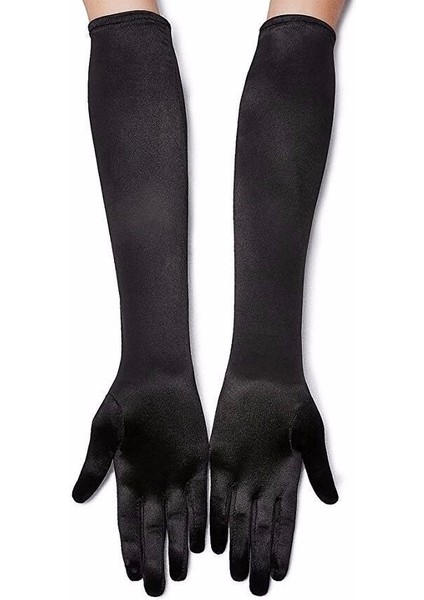 Siyah Renk Likralı Dirseğe Kadar Uzun Kumaş Eldiven 40 cm modelleri