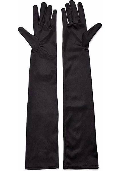 Siyah Renk Likralı Dirseğe Kadar Uzun Kumaş Eldiven 40 cm fırsatları