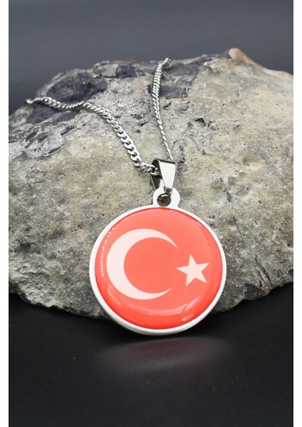 Ay Yıldızlı - Ay Yıldız Kolye Paslanmaz Çelik Zincir 902286