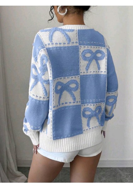 Kurdele Işlemeli Kareli Oversize Kazak indirimleri