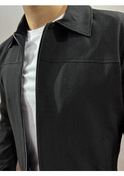 Erkek Keten Ceket Cepli Siyah