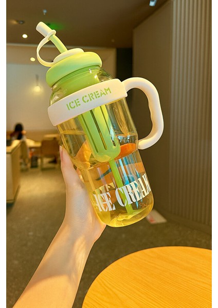 Ice Cream Yazılı Detoks Su Şişesi Filtreli Başlık Pipetli Kulplu Hafif ve Sızdırmaz Big Mug 1300 ml fiyatları