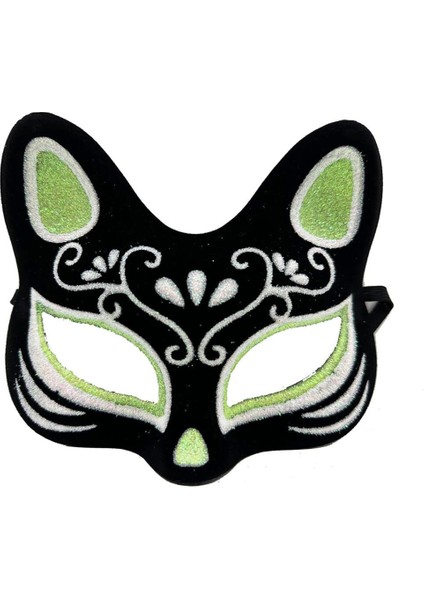 Bfs Siyah Renk Üzeri Gümüş Yeşil Simli Süet Kaplama Kedi Maskesi 17X14 cm indirimleri