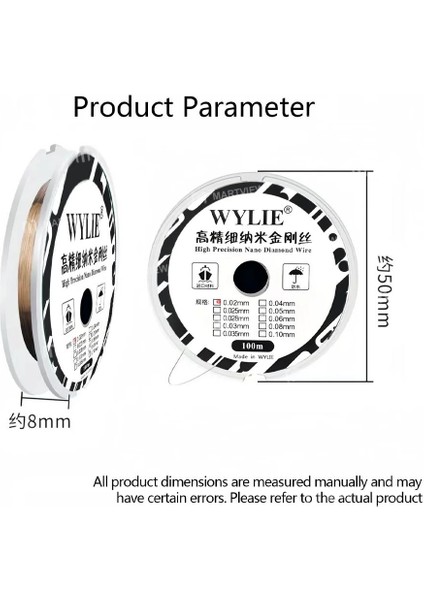 Wylie 100M Yüksek Sertlikli Özel Nano Kesme Elmas Teli Ekran Ayırma Için 0.028MM 100MT fiyatları