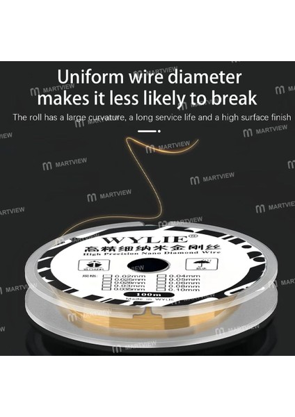 Wylie 100M Yüksek Sertlikli Özel Nano Kesme Elmas Teli Ekran Ayırma Için 0.028MM 100MT modelleri
