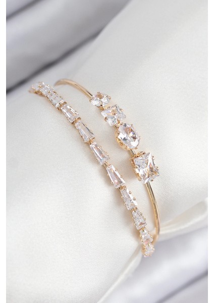 Bfs Pirinç Zirkon Taşlı Su Yolu Model Gold Renk Kadın Bileklik