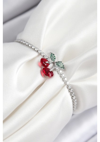 Bfs Pirinç Zirkon Taşlı Kiraz Model Gümüş Renk Asansörlü Kadın Bileklik