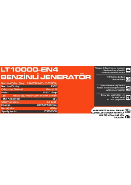 Lutıan LT10000 En-4 8.3 Kw Benzinli Marşlı Jeneratör fiyatları