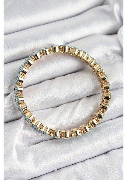 Bfs Pirinç Zirkon Taşlı Turkuaz Nazar Model Gold Renk Lastikli Kadın Bileklik fiyatları