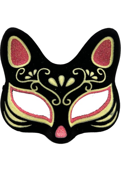 Bfs Siyah Renk Süet Kaplama Üzeri Kırmızı Sarı Simli Kedi Maskesi 17X14 cm fiyatları