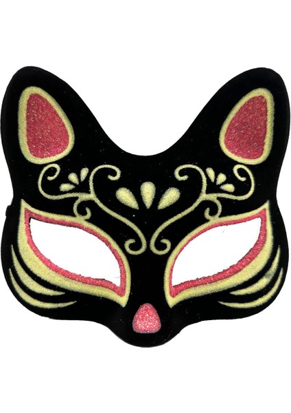 Bfs Siyah Renk Süet Kaplama Üzeri Kırmızı Sarı Simli Kedi Maskesi 17X14 cm indirimleri