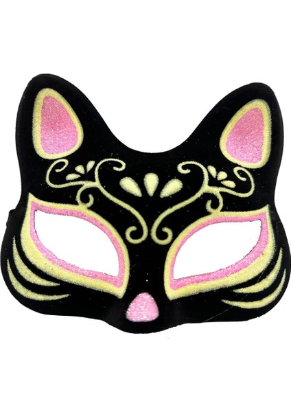 Bfs Siyah Renk Süet Kaplama Üzeri Pembe Sarı Simli Kedi Maskesi 17X14 cm fiyatları