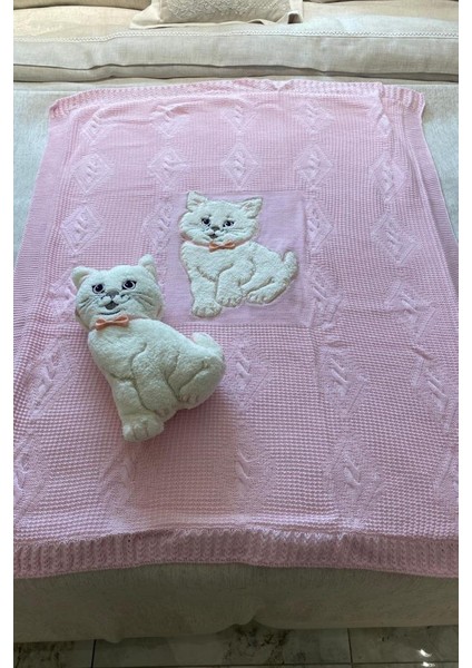 Oyuncak Hediyeli Bebek Triko Battaniye 90X90 cm Pembe modelleri