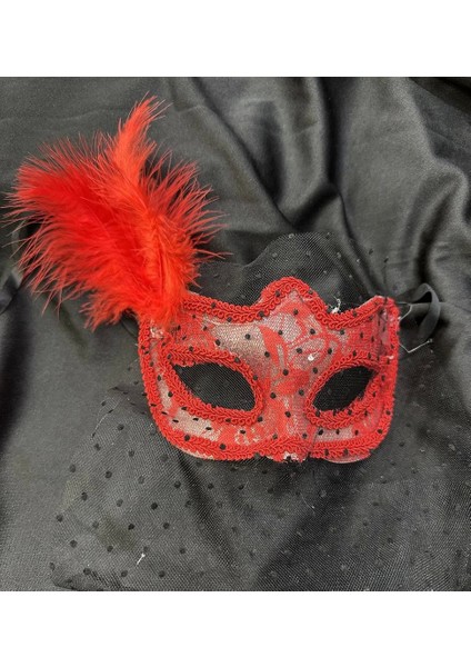 Bfs Kırmızı Renk Dantelli Duvaklı Parti Maskesi Balo modelleri