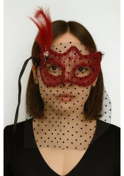Bfs Kırmızı Renk Dantelli Duvaklı Parti Maskesi Balo indirimleri