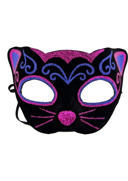 Bfs Siyah Kadife Kaplama Üzeri Pembe Mavi Sim Işlemeli Kedi Maskesi 20X13 cm modelleri