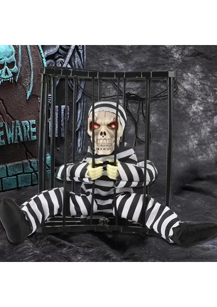 Bfs Hareketli Sesli Sensörlü Mahkum Görünümlü Kuru Kafa Iskelet Dekorasyon 22X27 cm