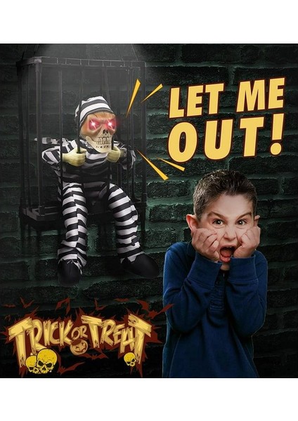 Bfs Hareketli Sesli Sensörlü Mahkum Görünümlü Kuru Kafa Iskelet Dekorasyon 22X27 cm fırsatları