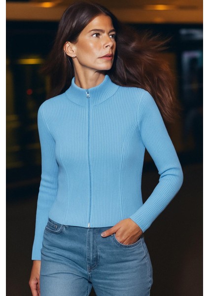 Slim Fit Fermuarlı Uzun Kollu hırka