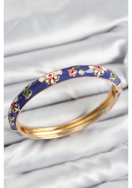 Bfs Mineli Pirinç Mor Çiçek Motifli Gold Kadın Kelepçe