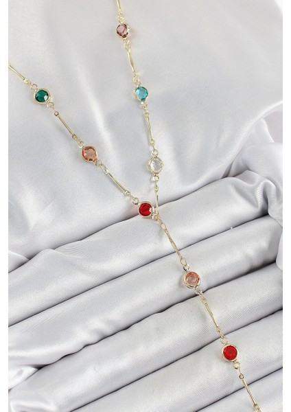 Bfs Pirinç Asorti Model Gold Renk Zirkon Taşlı Y Kolye