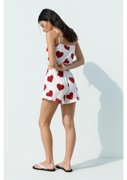 Kalp Desen Atlet Şort Pijama Takım modelleri