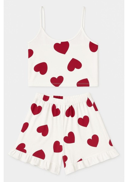 Kalp Desen Atlet Şort Pijama Takım fırsatları