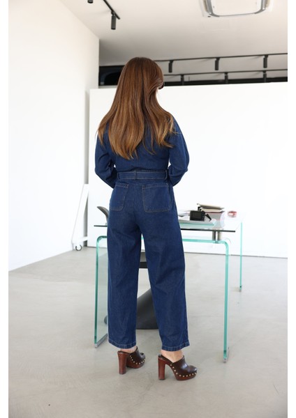 Çift Cepli Kemer Detaylı Denim Tulum fırsatları