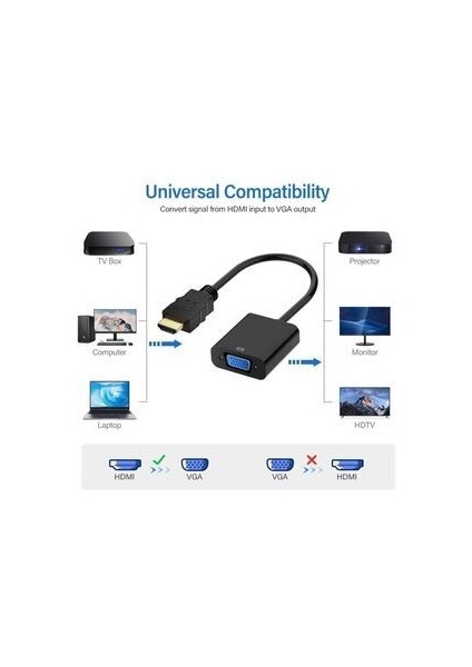HDMI'den VGA'ya Kablo Siyah Tablet, Projeksiyon ve Notebooklar için Yüksek Performans