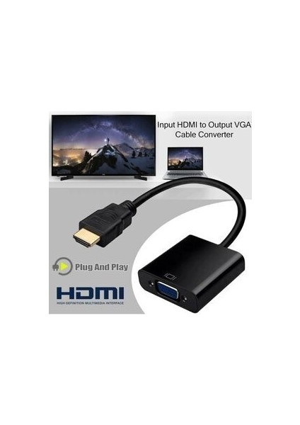 HDMI'den VGA'ya Kablo Siyah Tablet, Projeksiyon ve Notebooklar için Yüksek Performans
