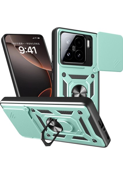 Zengezur Newface Xiaomi Mi 15 Kılıf Pars Lens Yüzüklü Silikon - Yeşil