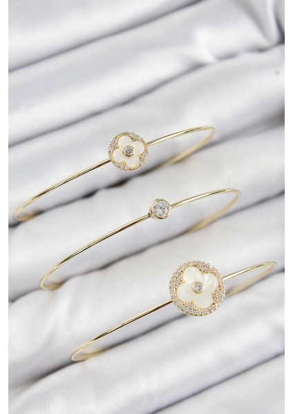 Bfs Pirinç Zirkon Taşlı Yonca Model Gold Renk Vip 3'lü Kadın Bileklik fiyatları