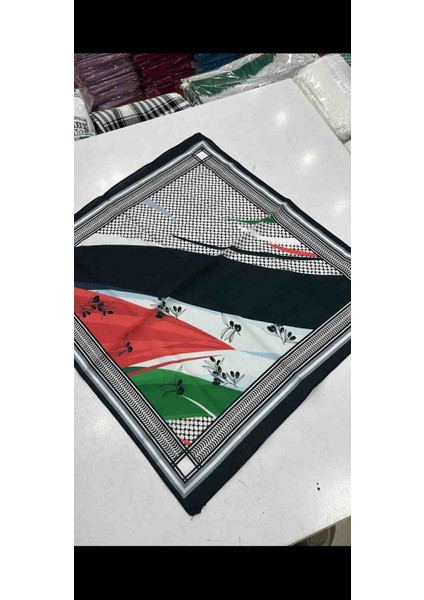 Filistin Temalı Fular 45X45 Unisex Günlük Kullanıma Uygun Puşi Şal Kefiye Filistin Bayrak AFL2364
