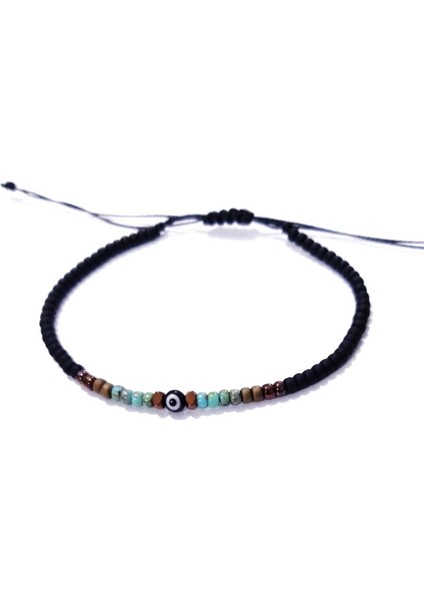 Bakır Rengi Hematit Doğaltaşlı Siyah Nazar ve Miyuki Round Boncuklu Unisex Bileklik