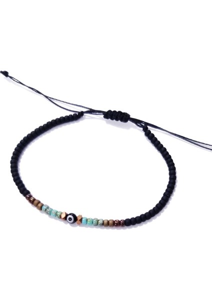 Bakır Rengi Hematit Doğaltaşlı Siyah Nazar ve Miyuki Round Boncuklu Unisex Bileklik modelleri
