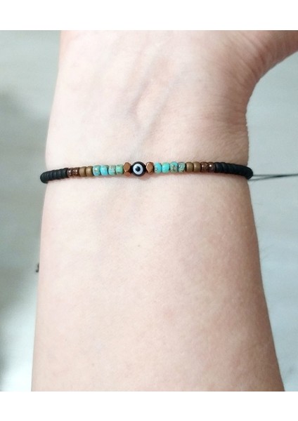 Bakır Rengi Hematit Doğaltaşlı Siyah Nazar ve Miyuki Round Boncuklu Unisex Bileklik indirimleri