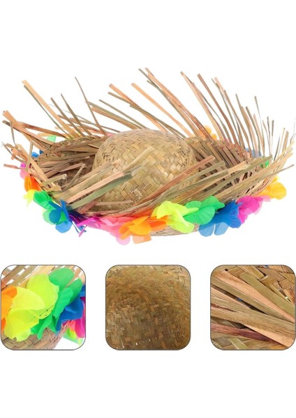 Bfs Naturel Renk Püsküllü Örme Hasır Hawaii Luau Aloha Şapka 13X36 cm modelleri